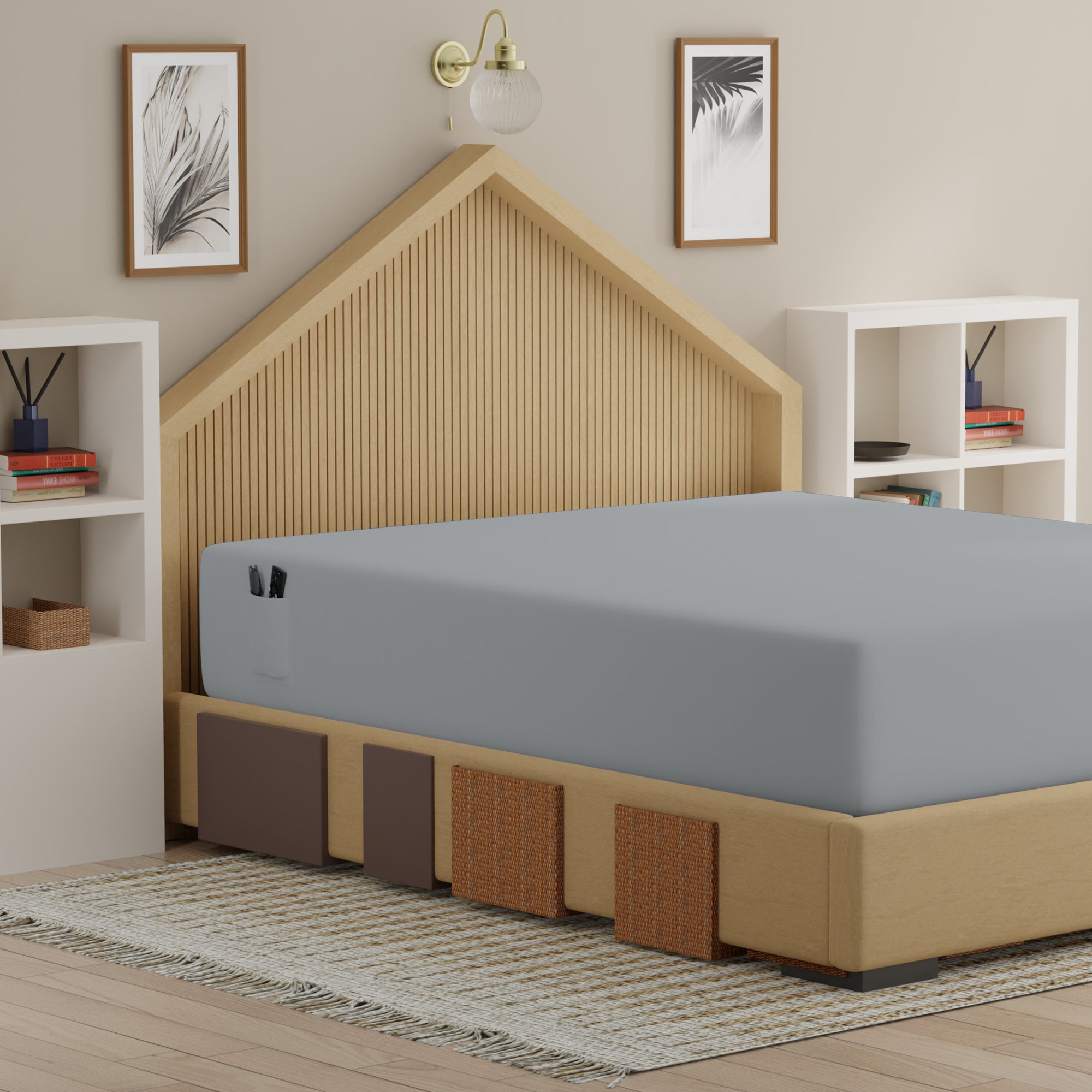 Light Gray Airo Crisp Fitted Sheet Pair with Mobile Pocket