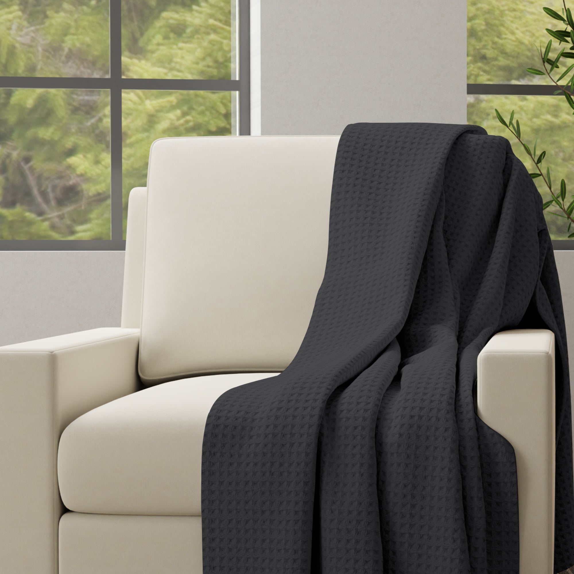 Classic Cotton Basket Blanket - Dark Gray