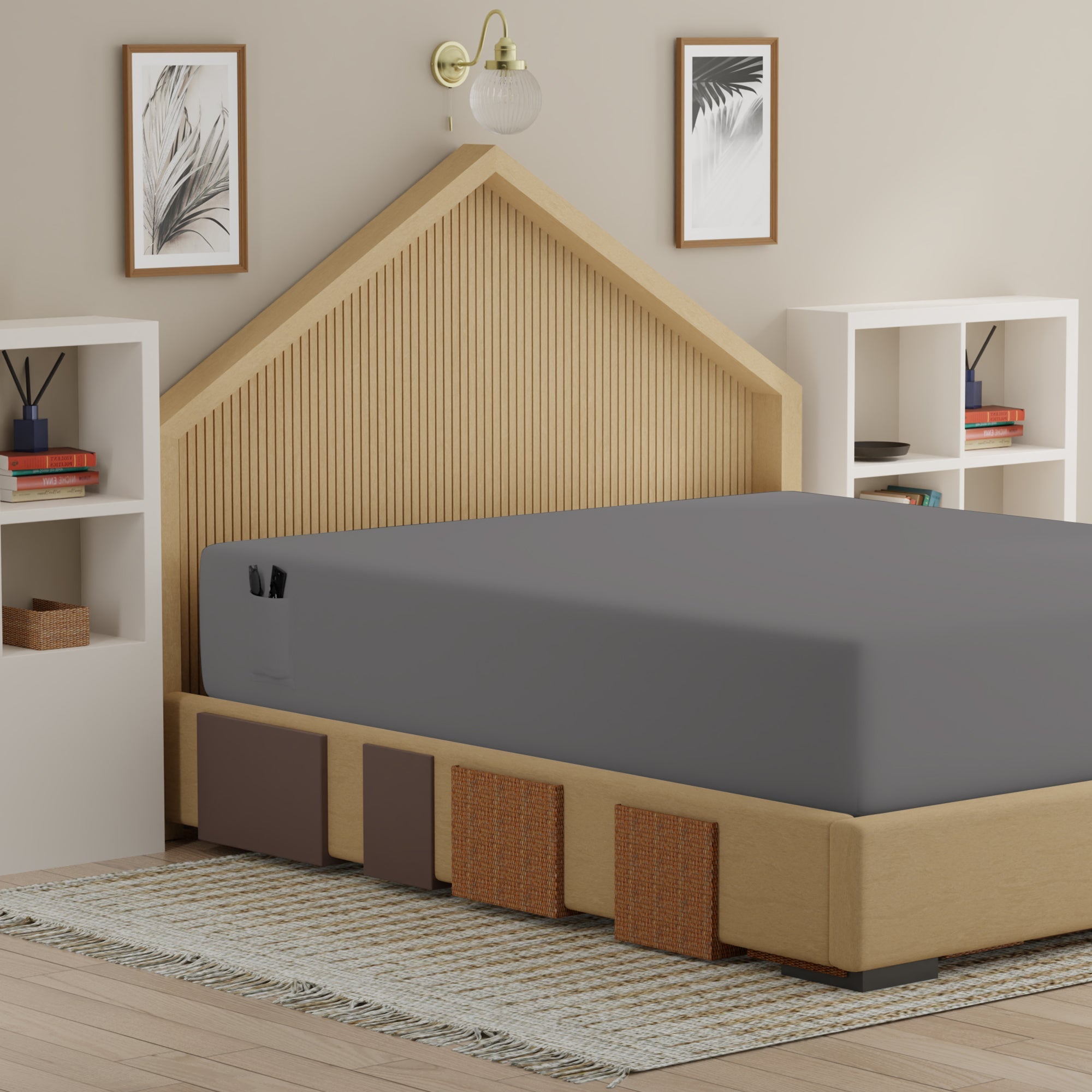 Dark Gray Airo Crisp Fitted Sheet Pair with Mobile Pocket