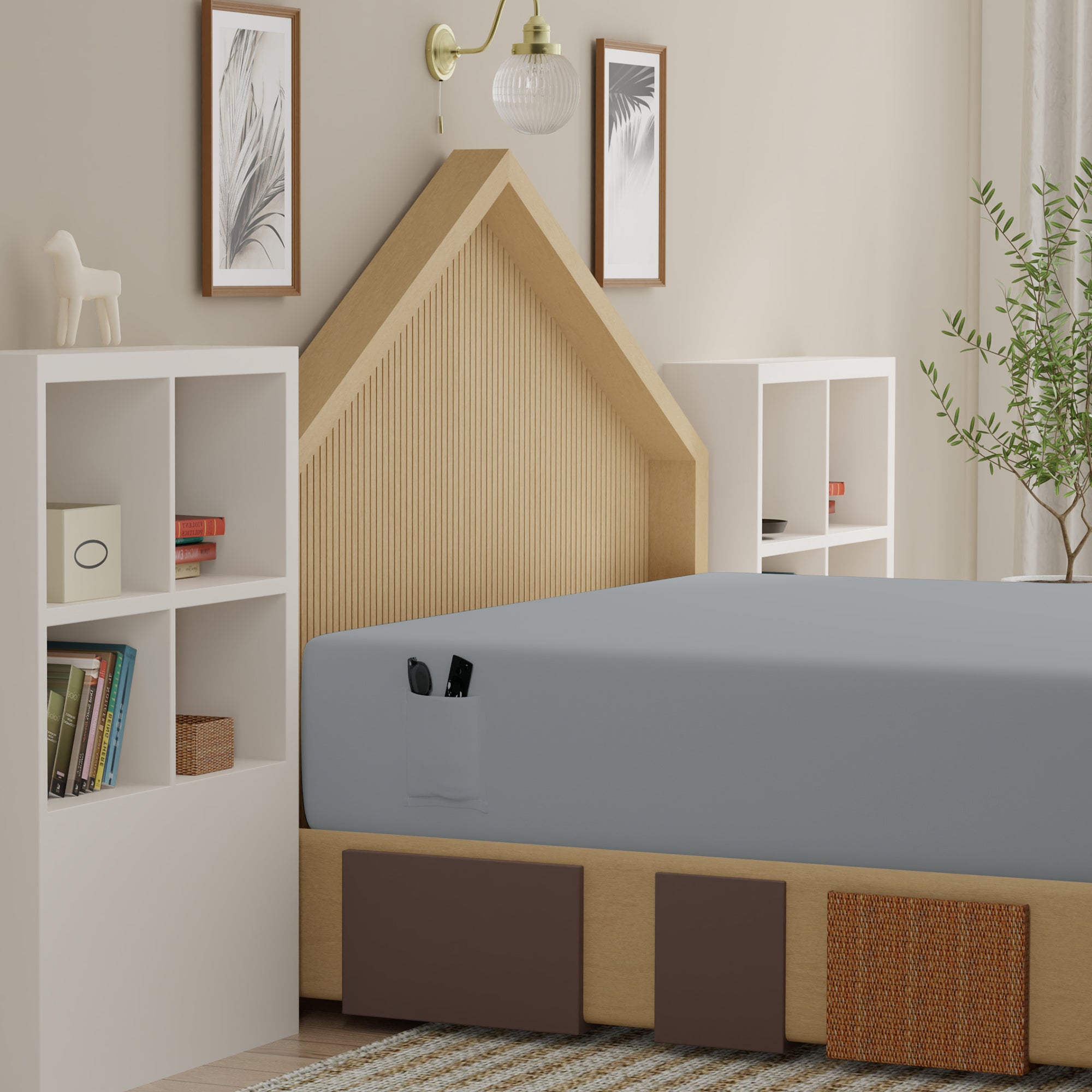 Light Gray Airo Crisp Fitted Sheet Pair with Mobile Pocket