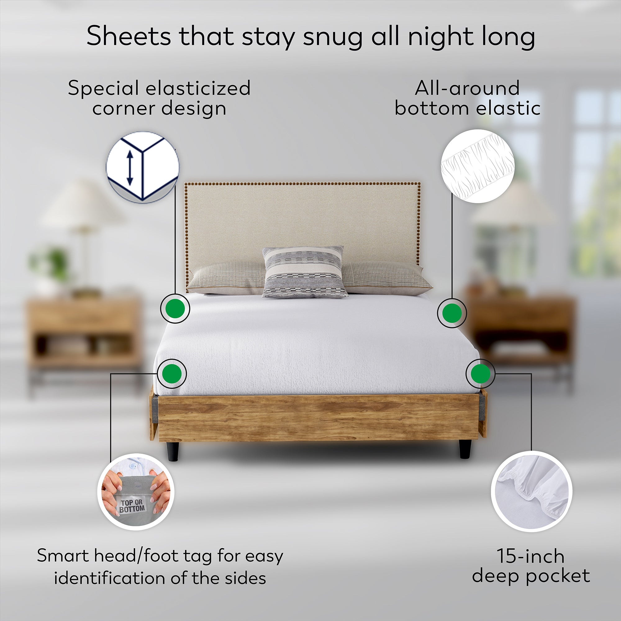 Dark Gray Airo Crisp Fitted Sheet Pair with Mobile Pocket