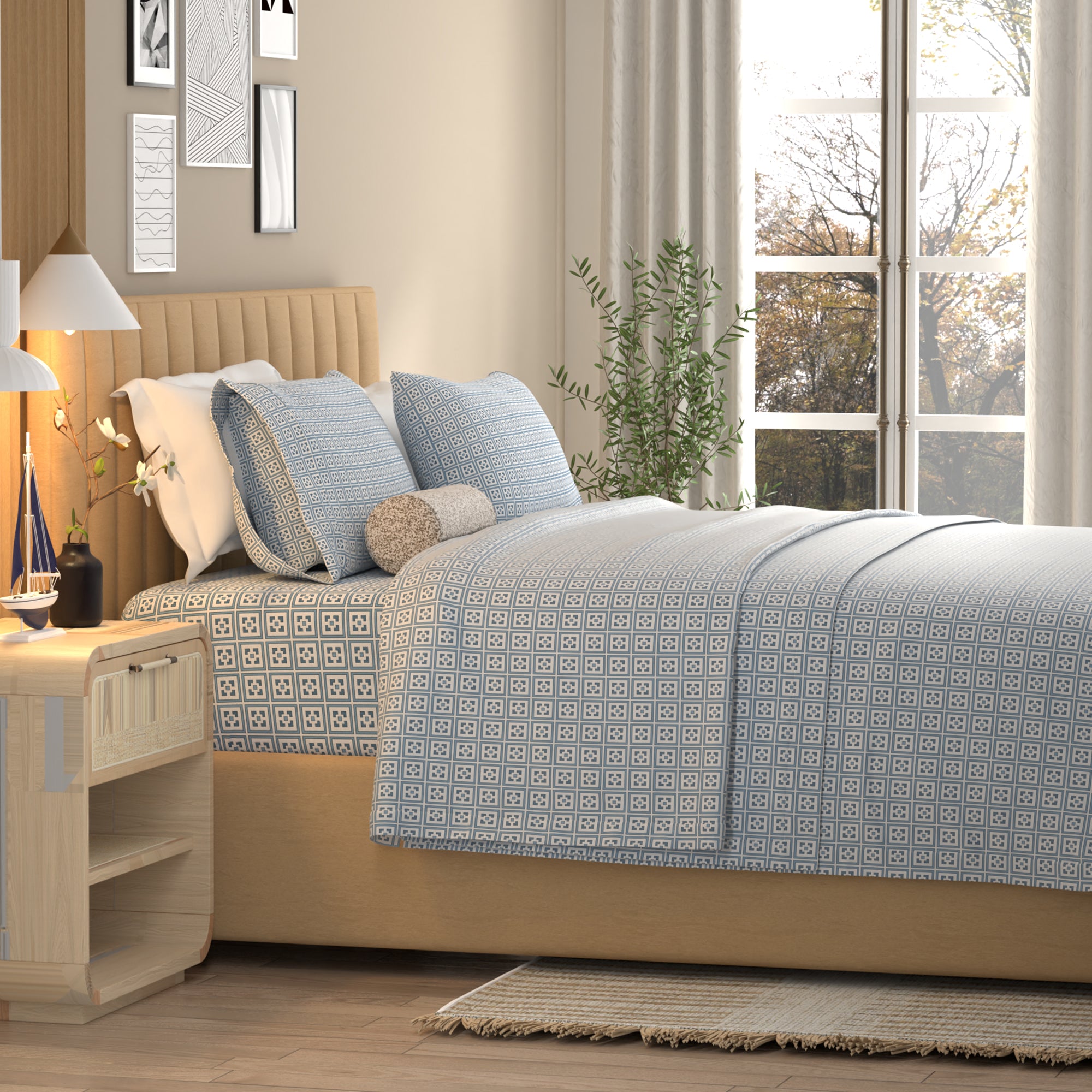 Greek Key Blue Airo Crisp Sheet Set