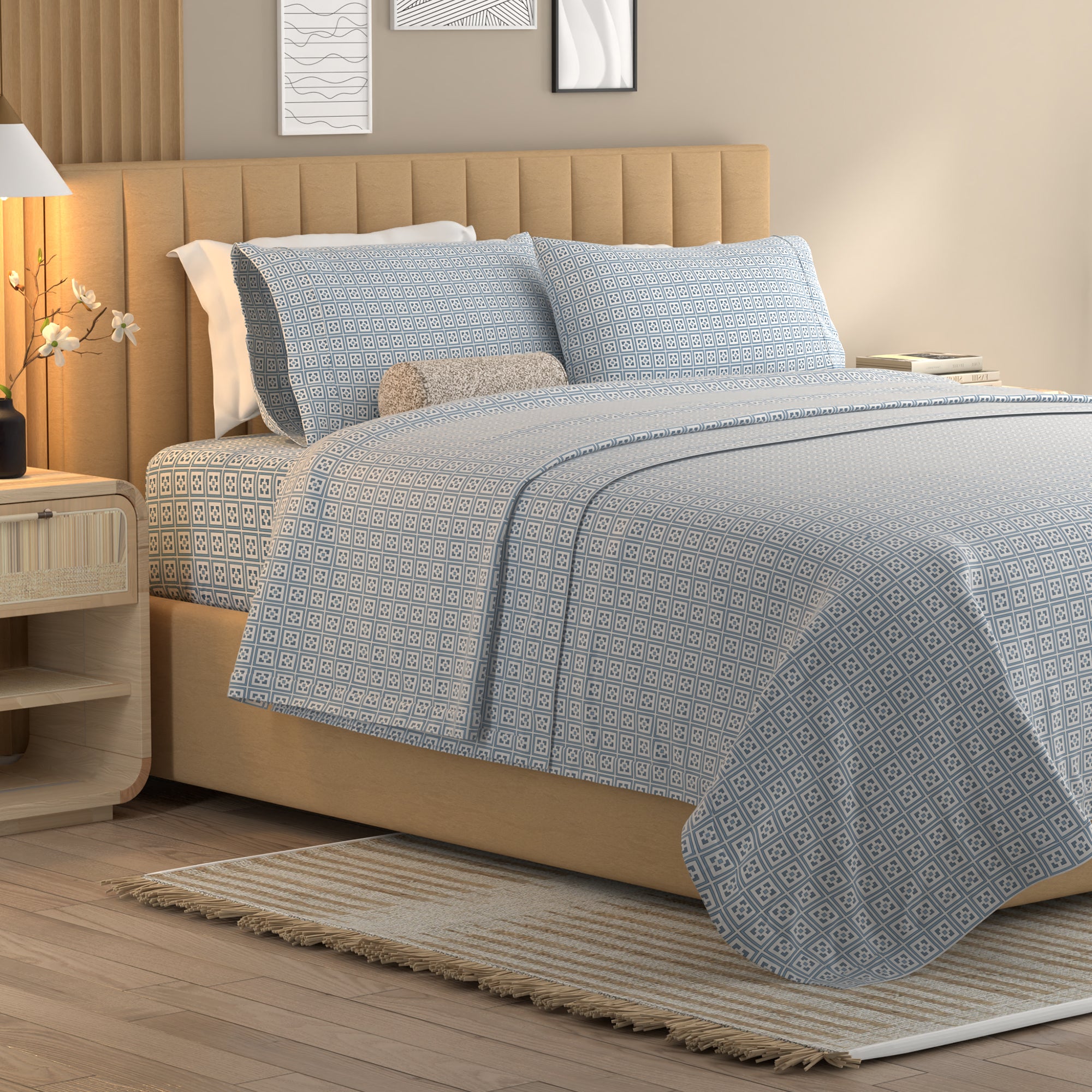 Greek Key Blue Airo Crisp Sheet Set