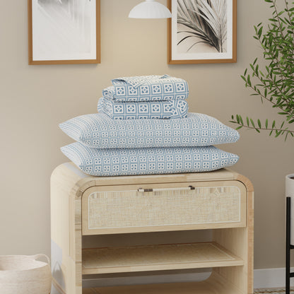 Greek Key Blue Airo Crisp Sheet Set