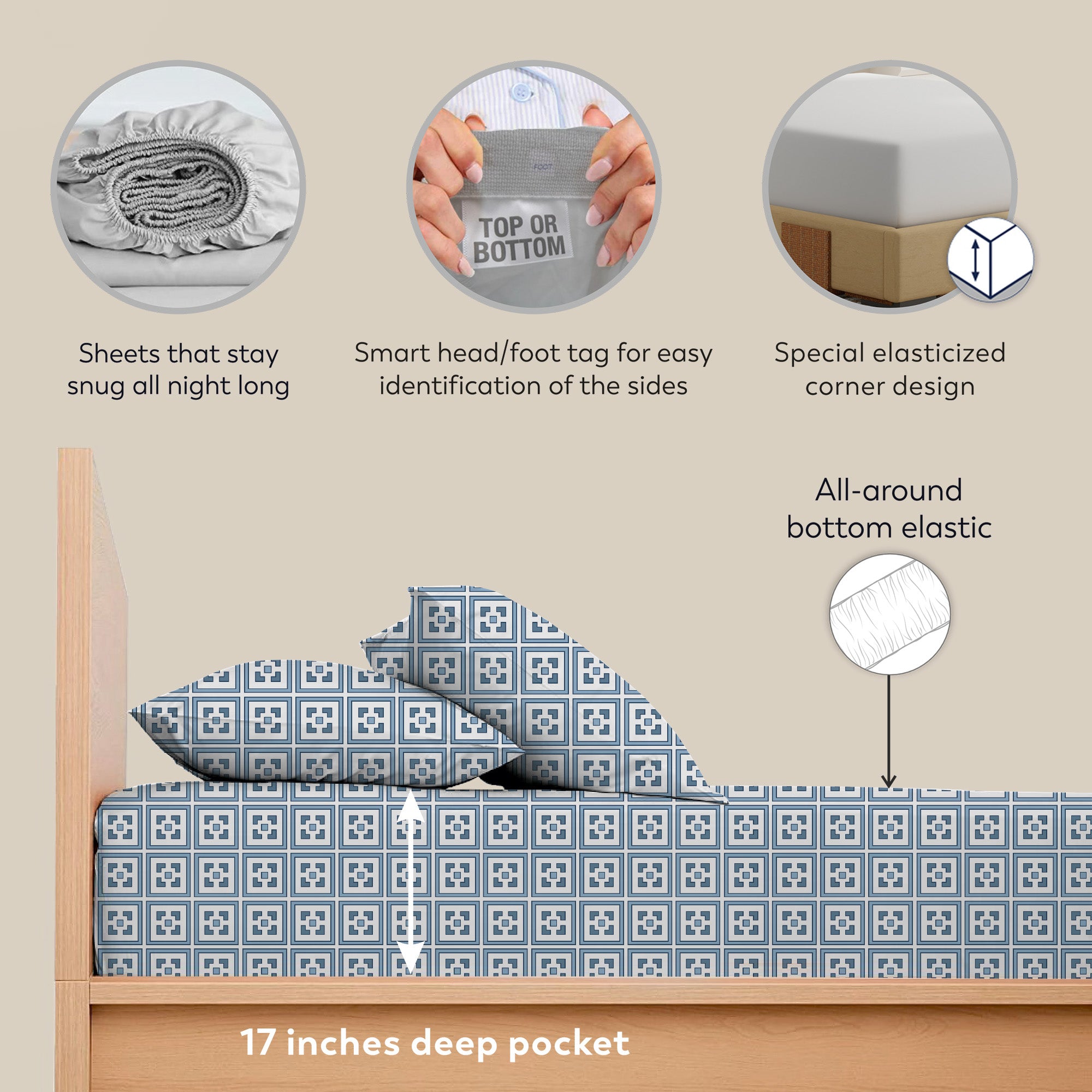 Greek Key Blue Airo Crisp Sheet Set