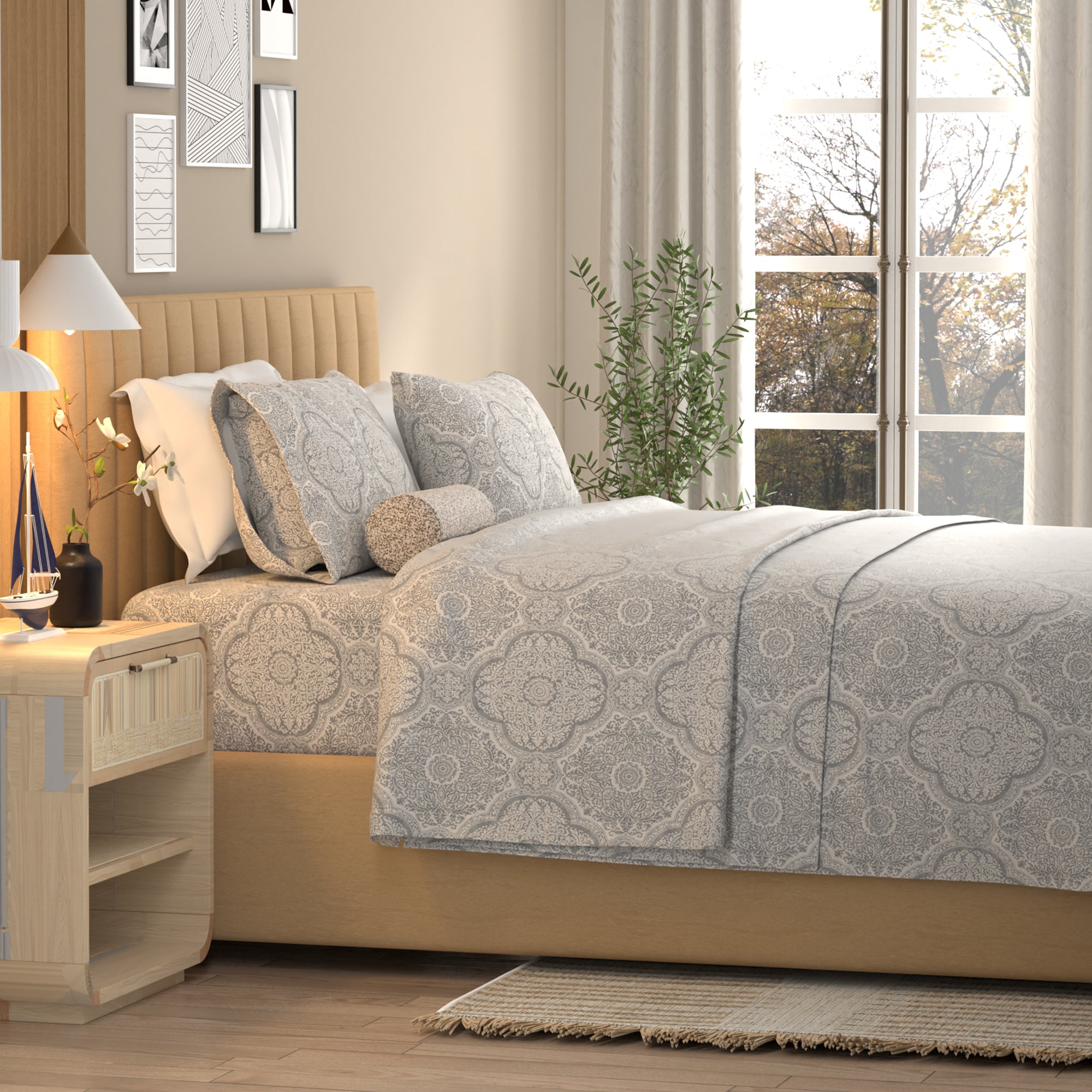 Textured Medallion Gray Airo Crisp Sheet Set