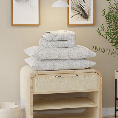 Textured Medallion Gray Airo Crisp Sheet Set